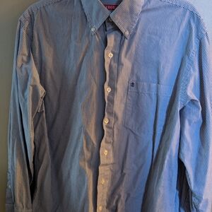 Izod Blue and White Striped Button-Down Dress Shirt